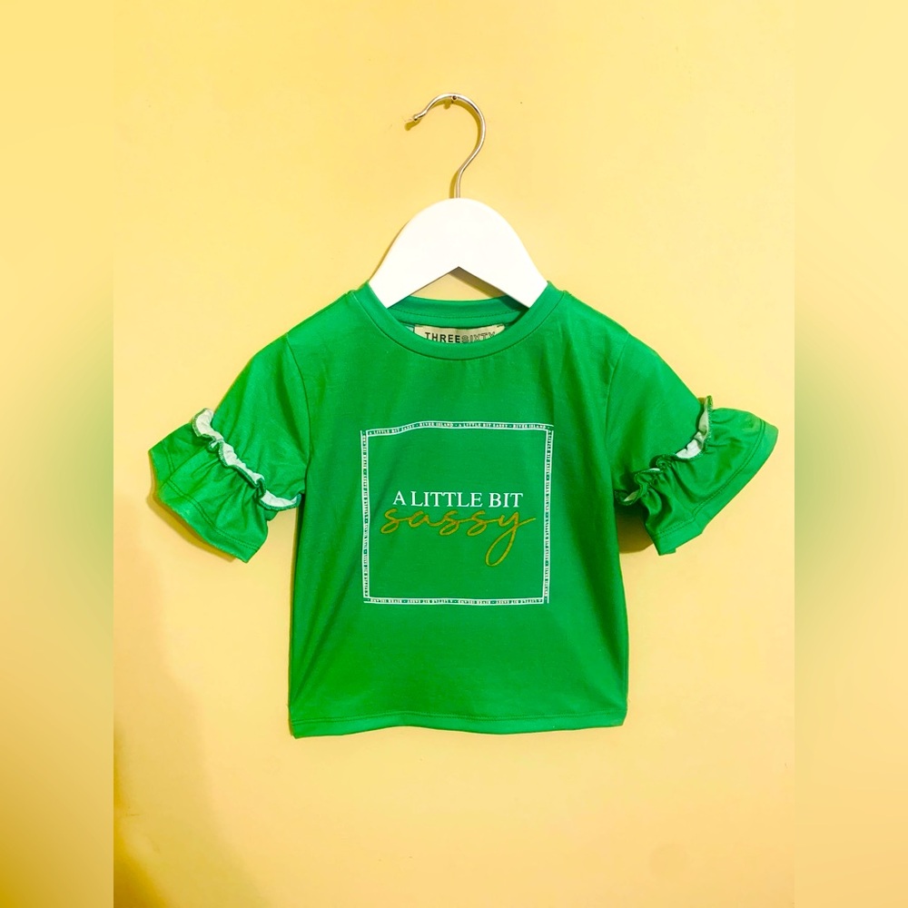 Three Sixty Baby Girls Green 'A Little Bit Sassy' Print Flutter Sleeve T-Shirt